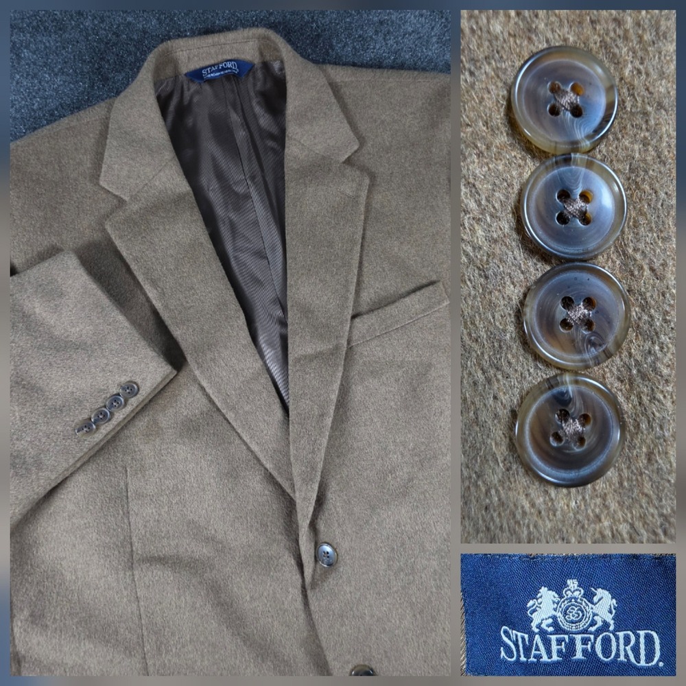 Stafford 100% Camel Hair Two Button Sport Coat Mens 50R Tan Blazer Jacket